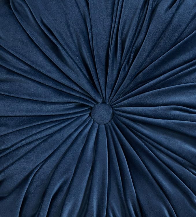 SARO LIFESTYLE Round Velvet Pintucked Poly Filled Throw Pillow (Set of 2)