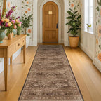 Brown Earthy Boho Washable 3x10 Extra Long Hallway Runner Rug, Waterproof Large Kitchen Floor Rug Indoor, Non-Slip Stain & Fade Resistant, Vintage Dark Taupe Decor