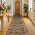 Boho Washable 2x8 Long Rugs for Hallway, Non Skid Front Door Runner Indoor Entrance, Floral Vintage Carpet for Kitchen, Non Slip Low Pile Stain Resistant Soft Mat (Gold Brown)