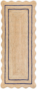 Wave Scalloped Natural Jute Rug Boho Jute Rug Entryway Runner Rug Farmhouse Scallop Rug, Navy (2'6"x18')