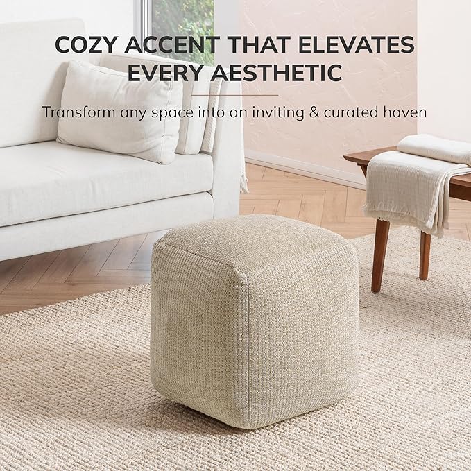 Anji Mountain Pouf Ottoman Foot Rest, Handmade Ottoman Pouf, Comfortable Foot Stool, Decorative Floor Seating for Living Room Decor, Bedroom & Home Décor Accent - Natural