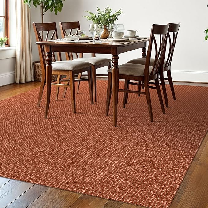 EARTHALL Woven Area Rugs 6x9 Ft Washable Living Room Rugs Non Slip Rubber Backed Dining Room Rug Braided Bedroom Rugs Indoor Floor Carpet for Living Room, Bedroom, Dining Room, Rustic Orange/Tan