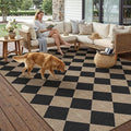 6x9 Checkered Easy Jute Area Rug for Living Room Large Checkerboard Washable Indoor Outdoor Carpet Farmhouse Patio Office Mat Textured Diamond Non Slip Black Carpet for Backyard Dining Room