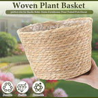 12 Pcs Seagrass Plant Basket with Plastic Liners Woven Stylish Planter Baskets Bulk Indoor Outdoor Plants Woven Wicker Baskets for Flower Pots Cover and Room Decor Small (Mixed Size,Rustic)
