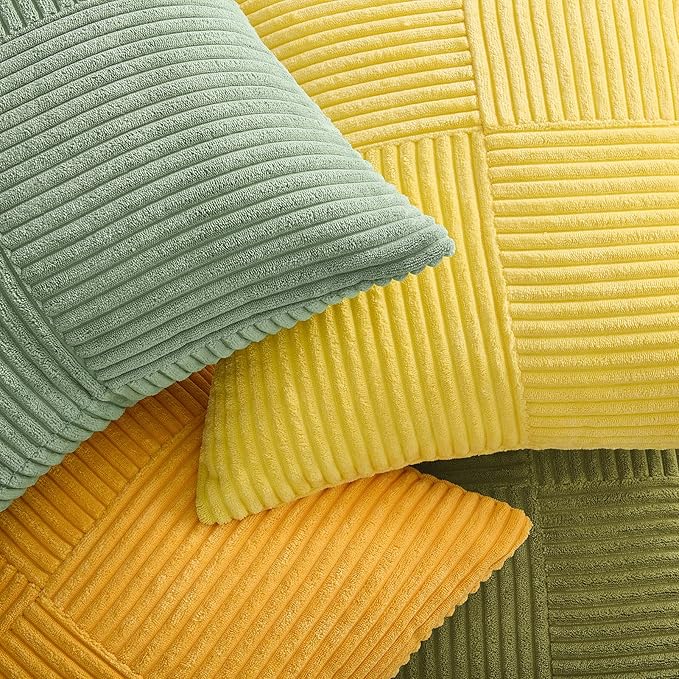Topfinel Decorative Yellow Green Throw Pillow Covers 16×16,Boho Pillow Covers Set of 4 Soft and Cozy Velvet Double-Sided Designs,Mix and Match for Couch Boho Farmhouse Fall Home Decor