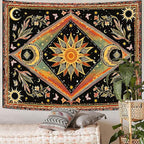 Accnicc Hippie Sun and Moon Tapestry Boho Mandala Floral Wall Tapestry for Bedroom Aesthetic Vintage Plant Celestial Colorful Large Tapestries Wall Hanging for Dorm Living Room Decor 80 x 60 Inch
