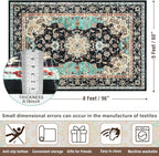 Amearea Vintage Design Black Area Rugs for Living Room, 5x8 Machine Washable Floral Collection Traditional Bedroom Rug, Low Pile Kids Room Carpet, No Slip Office Kitchen Home Decor, Black and Green
