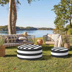 Indoor/Outdoor Inflatable Ottoman D21 x H9 inch, Round Footstool Inflatable Foot Rest Ottoman with Handle, Portable Ottomans Pouf for Patio, Garden, Camping, Home, Cabana Black
