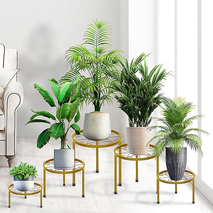 CADANI 5-Pack Metal Plant Stands for Outdoor Indoor, Anti-Rust Iron Flower Pot Stand, Heavy Duty Plant Pot Shelf for Multiple Plant, Decoration Racks for Home, Patio & Garden