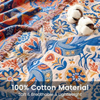 Boho Throw Blanket 60"x80" 100% Cotton Twin Bed Bird Blanket, Reversible Breathable Lightweight Spring Decorative Tassel Blankets for Couch Sofa Decor
