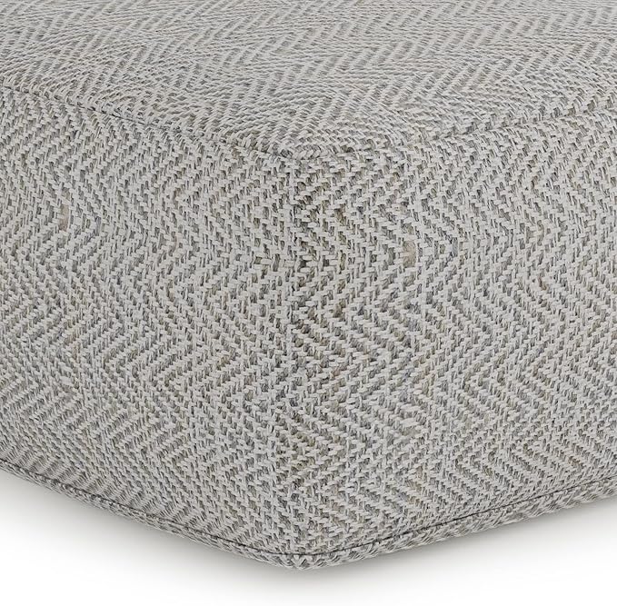SIMPLIHOME Nate Square Pouf - 20 inch Wide Upholstered Handwoven Cotton Ottoman in Patterned Grey Melange, Boho Footstool or Extra Seating for Living Room with Artisanal Texture, Assembled