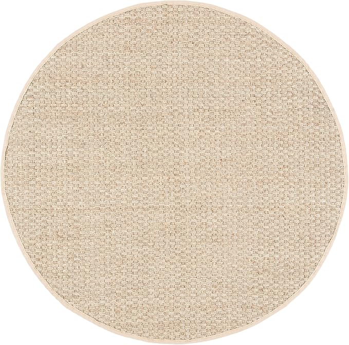 SAFAVIEH Area Rug 6' Round - Natural Fiber Collection - Natural & Beige, Seagrass, Basketweave Pattern with Border (NF114A)