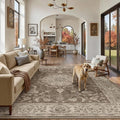 6x9 Area Rug Brown Washable Living Room Vintage Carpet Bedroom Distressed Large Non Slip Low Pile Thin Dining Room Office Medallion Accent Throw Rug