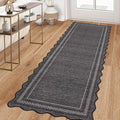 Garvee Scalloped Washable Rugs for Entryway 2x8 Runner Rug Non Slip Kitchen Rugs Indoor Modern Long Bathroom Rug Low Pile Stain Resistant Carpet for Bedroom Hallway Laundry Living Room 2'x8' Dark Grey