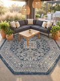Rugs.com Outdoor Aztec Collection Rug – 8 Ft Octagon Blue Flatweave Rug Perfect for Living Rooms, Kitchens, Entryways