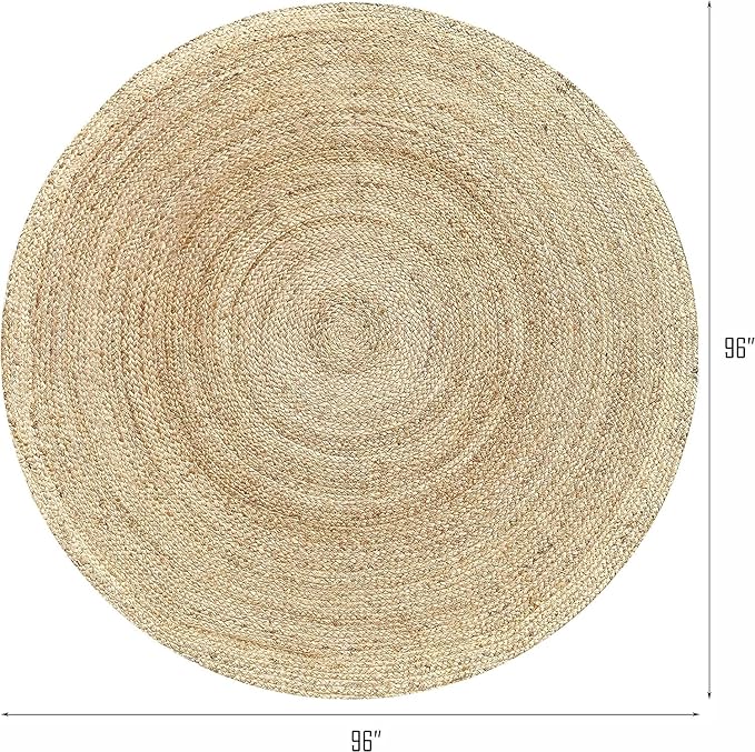 Jute Braided Area Rug, 5 feet Round, Stain Resistance Natural Handmade Circle Boho Area Rug for Entryways, Living Room, Bedroom, Farmhouse Vintage Decor, Reversible Jute Rug