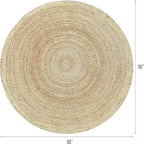 Jute Braided Area Rug, 5 feet Round, Stain Resistance Natural Handmade Circle Boho Area Rug for Entryways, Living Room, Bedroom, Farmhouse Vintage Decor, Reversible Jute Rug