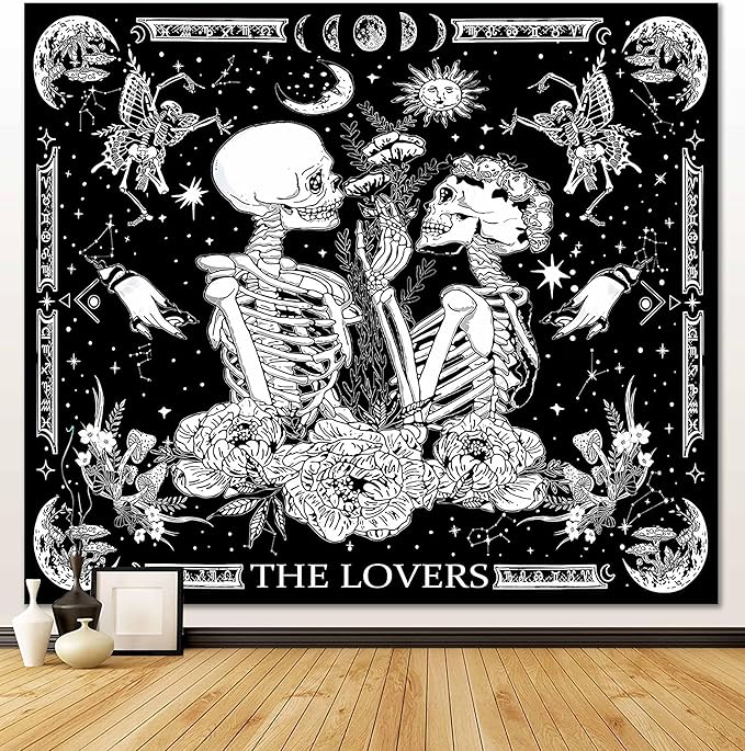 OIOVOIO The Lovers Tapestry Gothic Wall Tapestries Black and White Skeleton Mushroom Grunge Dark Witchy Wall Hanging for Home Decor Aesthetic Bedroom Living Room Dorm Decor (59"x51", Lovers)