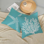 Coastal Pillow Covers 20x20 Set of 2 Aqua Teal Turquoise Coral Starfish Throw Pillows Nautical Ocean Decorations Summer Linen Beach Pillowcase Outdoor Decor Farmhouse Cushion Case for Couch
