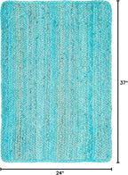 Unique Loom Braided Jute Collection Area Rug - Dhaka (2' x 3' 1" Rectangle, Turquoise)