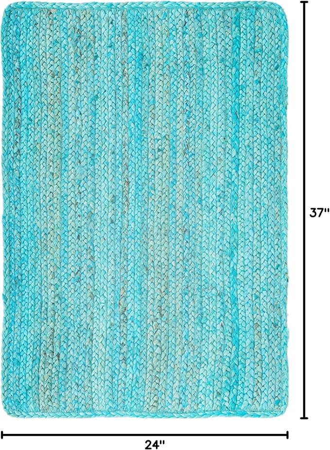 Unique Loom Braided Jute Collection Area Rug - Dhaka (2' x 3' 1" Rectangle, Turquoise)