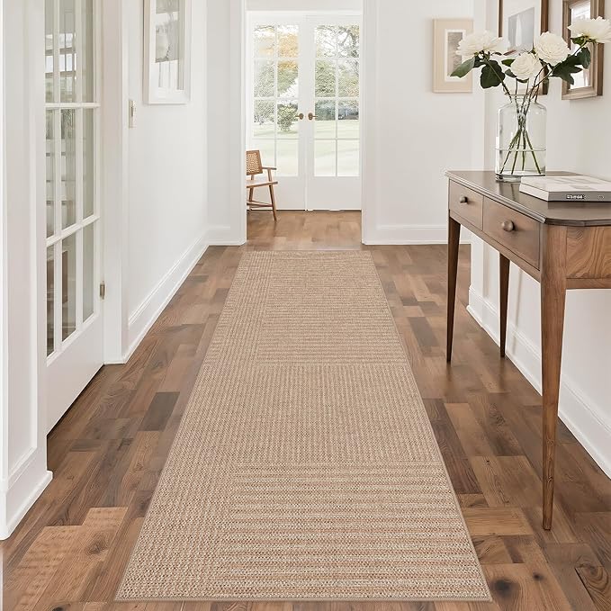 Easy Jute Rug 2.5x8: Indoor Outdoor Natural Boho Area Rugs for Hallway Patio Non Slip - Farmhouse Neutral Contemporary Carpet Mat for Entryway Kitchen Laundry Room Bedroom Washable