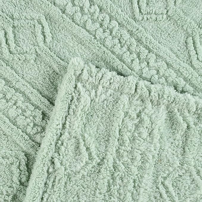 Superior Fleece Boho Jacquard Blanket, Decorative Blankets for Bedroom, Sofa, Fuzzy, Plush, Fluffy, Soft, Cute Room Decor, Beautiful Cover, Comfort Essentials, Arctic Collection, Full/Queen, Sea Foam