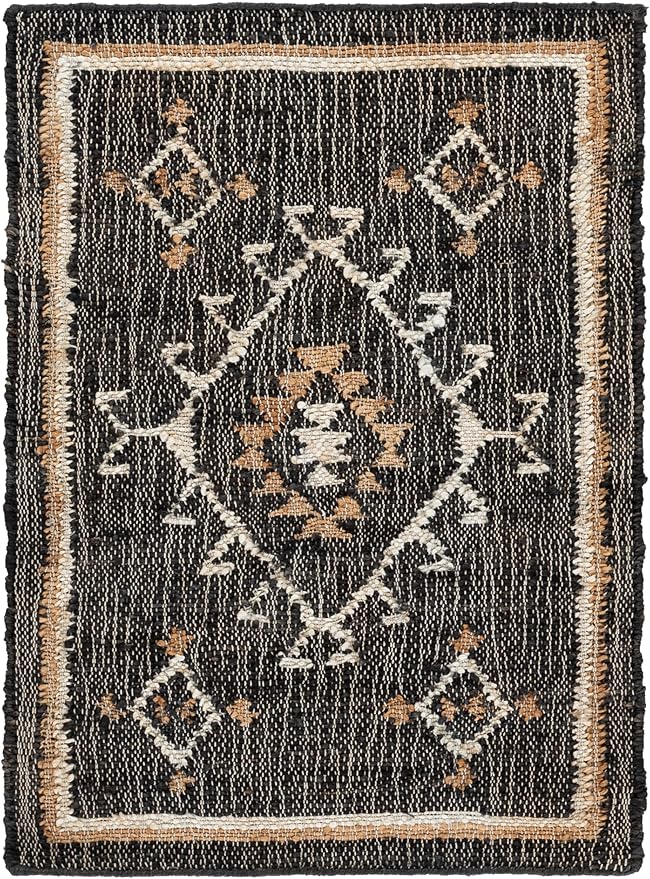 SAFAVIEH Kilim Collection Accent Rug - 2' x 3', Black & Ivory, Handmade Flat Weave Jute, Ideal for High Traffic Areas in Entryway, Living Room, Bedroom (KLM762Z)
