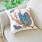 vctops Floral Butterfly Embroidered Pillow Covers 18x18 Inch Spring Summer Cotton Tufted Throw Pillow Cover Outdoor Garden Cushion Case for Sofa, Bed, Living Room (Butterfly,18"x18")
