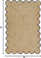 Scalloped Natural Jute Area Rug, Black Trim, 3'x5'