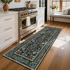 GarveeHome Kitchen Runner Rug 2x6 Runner Rug Non Slip Washable Runners for Hallways, Boho Vintage Rugs with Rubber Backing Soft Low-Pile Indoor Carpet for Entryway Bedroom Blue Black