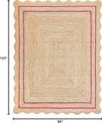 Wave Scalloped Natural Jute Rug Boho Jute Rug Entryway Runner Rug Farmhouse Scallop Rug, Dark Pink (8'x10')