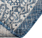 Rugs.com Outdoor Aztec Collection Rug – 10 Ft Round Blue Flatweave Rug Perfect for Kitchens, Dining Rooms