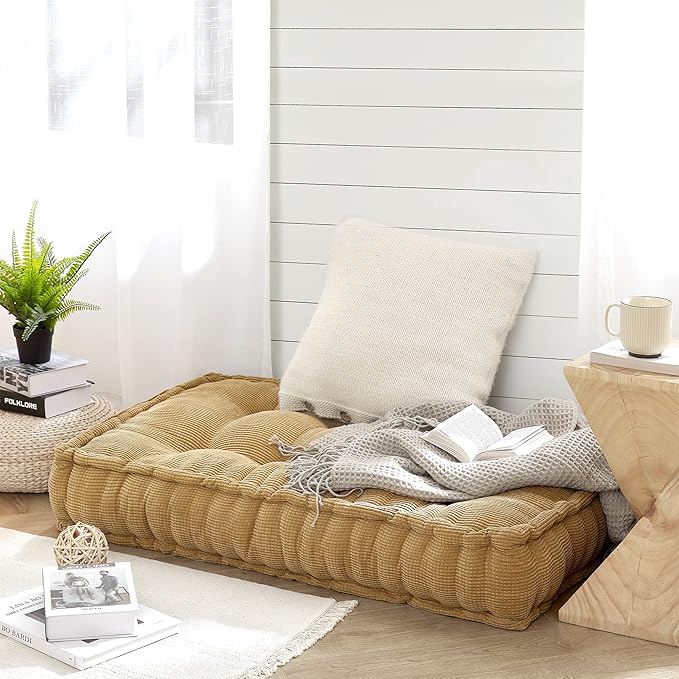 DormCo Rainha - Ultra Thick Tufted Floor Pillow - Natural Tan 23.60" x 40.15" x 7.85"D