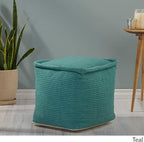 Great Deal Furniture Noble House Cadence Boho Yarn Pouf in Teal