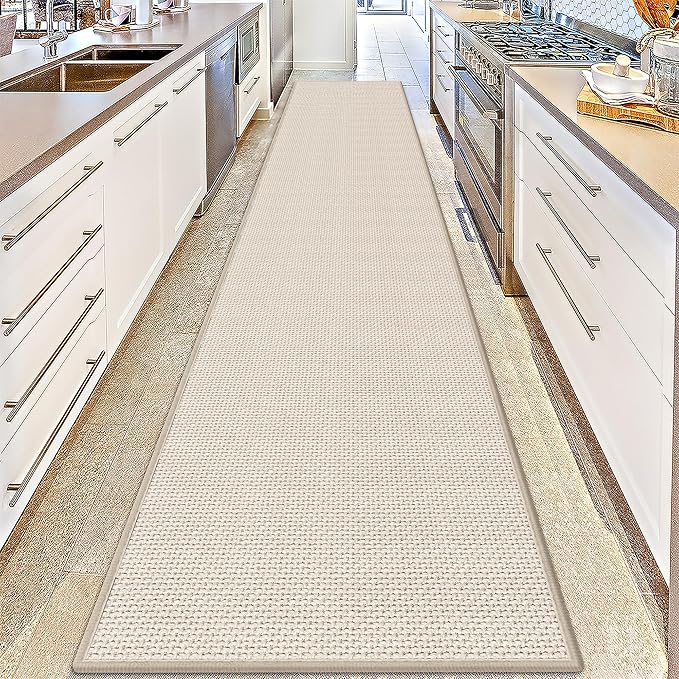 GOYLSER 16ft Jute Running Rugs for Hallway, Kitchen Rug Runner Non Slip Washable Hall Runner Rug, Beige Runner for Kitchen Floor Non Slip