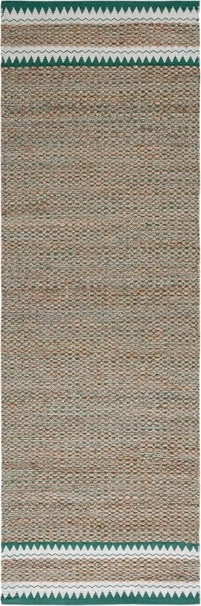 SAFAVIEH Natural Fiber Collection Runner Rug - 2'6" x 8', Natural & Green, Handmade Farmhouse Boho Coastal Rustic Jute, Ideal for High Traffic Areas in Living Room, Bedroom (NF874Y)