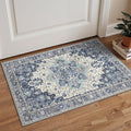 GENIMO Area Rug 2x3 Doormat, Machine Washable Low Pile Rugs, Small Retro Chenille Entryway Mat for Entrance, Hallway, Kitchen and Corridor, Center Blue