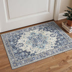 GENIMO Area Rug 2x3 Doormat, Machine Washable Low Pile Rugs, Small Retro Chenille Entryway Mat for Entrance, Hallway, Kitchen and Corridor, Center Blue