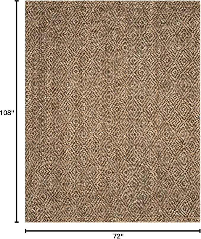 SAFAVIEH Natural Fiber Collection Area Rug - 6' x 9', Natural & Grey, Handmade Jute, Ideal for High Traffic Areas in Living Room, Bedroom (NF181D)