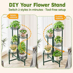 5-Tier Metal Plant Stand Indoor Outdoor, Corner Tall Plant Shelf for Multiple Plants, Foldable Plant Stand, Heavy Duty Flower Stand Holder for House Living Room Balcony Garden Patio -GreenFlower