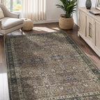 8x10 Vintage Washable Area Rug for Living Room,Low Pile Non Slip Carpet Non-Shedding Large Area Rug Soft Indoor Stain Resistant Rug Floral Print Mat for Dining Room Brown Floral