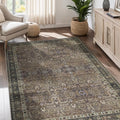 9x12 Vintage Washable Area Rug for Living Room,Low Pile Non Slip Carpet Non-Shedding Large Area Rug Soft Indoor Stain Resistant Rug Floral Print Mat for Dining Room Brown Floral