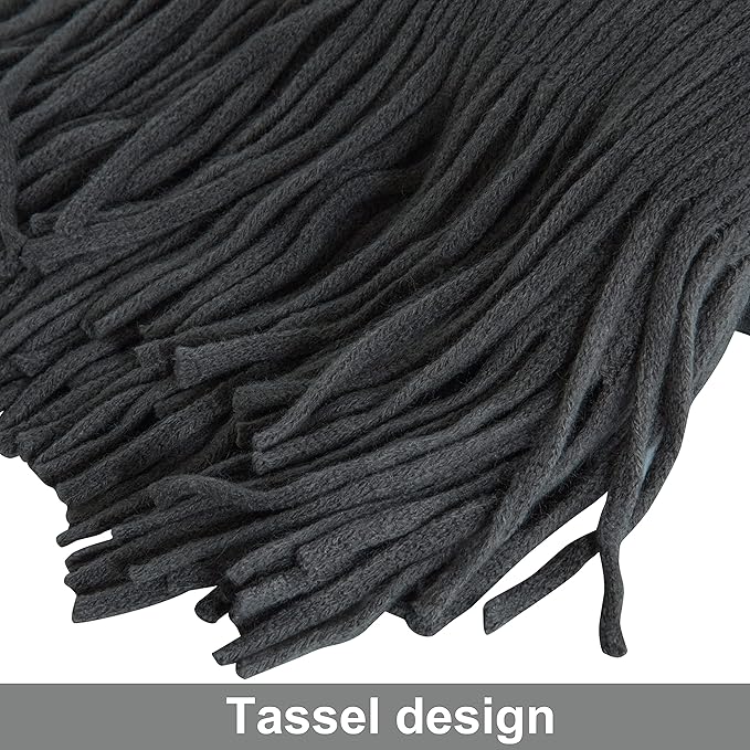 NTBAY Acrylic Knitted Throw Blanket, Lightweight and Soft Cozy Decorative Woven Blanket with Tassels for Travel, Couch, Bed, Sofa, 51x67 Inches, Grey Striped