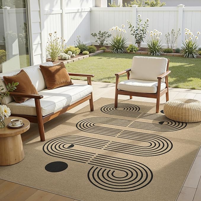 6x9 Jute Rug for Living Room: Farmhouse Carpet Indoor Outdoor Washable Non Slip Area Rug for Bedroom Patio Backyard Dining Room Table Home Office - Geometric Brown