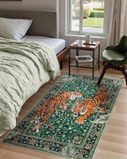 Moynesa Tiger 3x5 Washable Rug, Boho Area Rugs for Entryway, Green Non Slip Small Rug for Bedroom, Ultra Thin Botanical Soft Accent Carpet for Kitchen Entry Laundry Room
