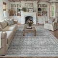 HUGEAR Area Rug 8x10 Vintage Grey Machine Washable Living Room Rugs Distressed Retro Floral Vacuumable Low Pile Carpet Bedroom Office Dining Room Laundry Room Non Slip Soft Lightweight