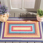 SAFAVIEH Washable Rug Outdoor Braided Collection - 2' x 3', Red & Orange, Handmade & Reversible, Non-Shedding & Easy to Clean, Ideal for Entryway, Patio, Kitchen, Mudroom, Front Door (BRD308Q)