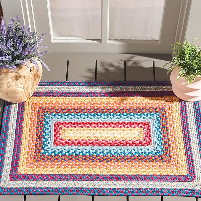 SAFAVIEH Washable Rug Outdoor Braided Collection - 2' x 3', Red & Orange, Handmade & Reversible, Non-Shedding & Easy to Clean, Ideal for Entryway, Patio, Kitchen, Mudroom, Front Door (BRD308Q)