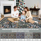Round Area Rug for Living Room: 6 ft Floral Washable Circle Rug Soft Boho Non-Slip Carpet Indoor Stain Resistant Low Pile Small Circular Rug for Bedroom Entryway Kitchen Nursery Home Office Dark Black